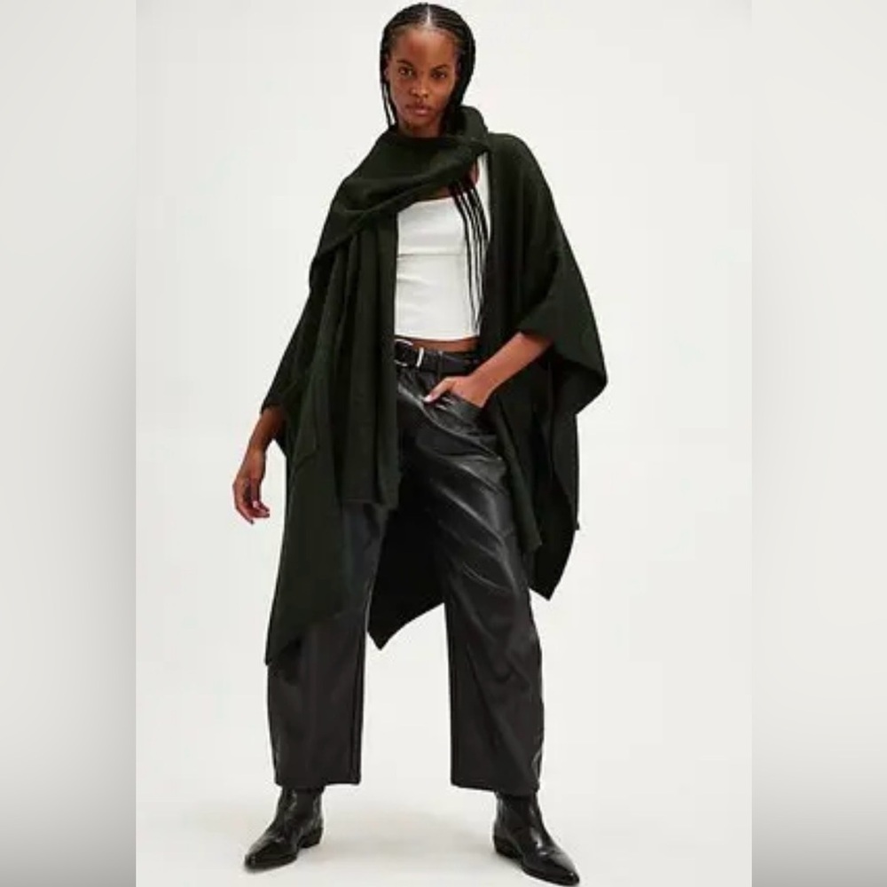 Free People Ellie Scarf Wrap Duster Kimono NWT Black $128